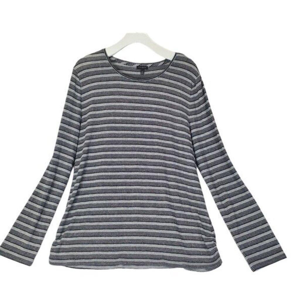 Talbots Womens Preppy Nautical Metallic Striped Sweater XL Black Ruched Knit